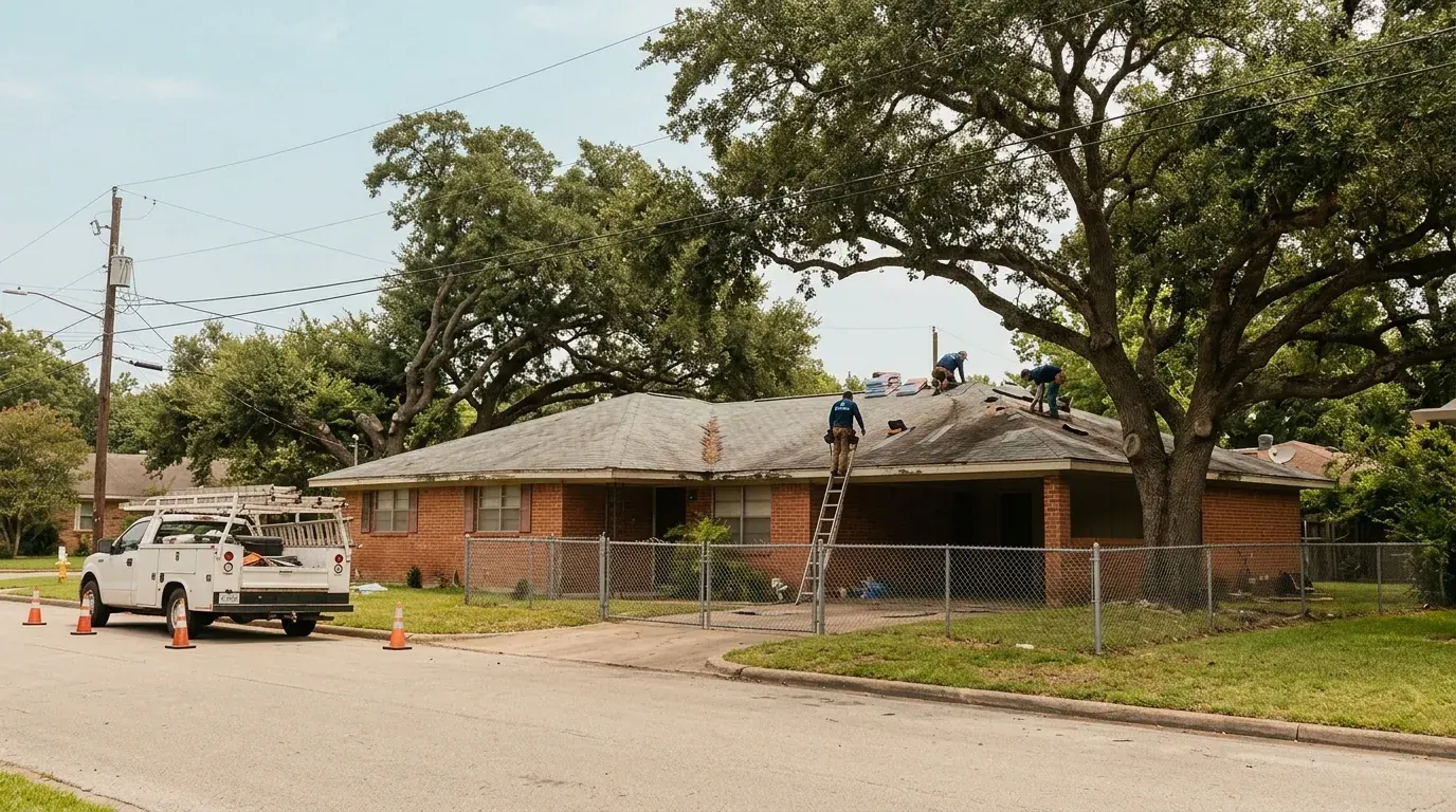 Brick house with an older shingle roof